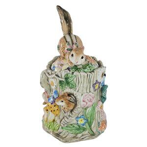 Vintage Fitz & Floyd Woodland Spring Chipmunk Squirrel Small Canister Jar *Chip*